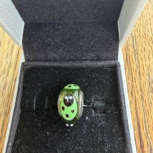 RETIRED Pandora Green Ladybug Murano glass charm.  #790653